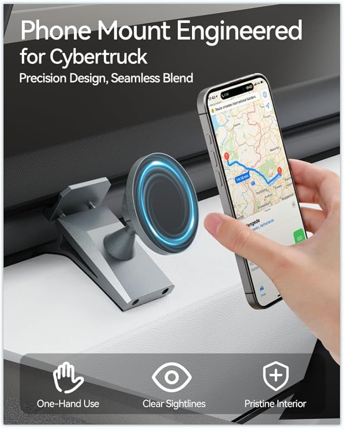 Phone Mount for Tesla Cybertruck The Ultimate Magnetic Phone Holder for Tesla Cybertruck Accessories | 360° Adjustable All-Metal Dash Mount with Strong Magnets Secure Clip-On Design Leaves No Residue