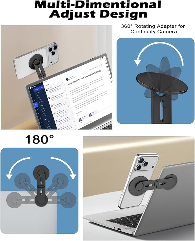 CloudValley Magnetic Phone Laptop Holder Mount, Foldable Hidden Portable Stand for iPhone 17/16/15/14/13 & All Phone, Clamp for Monitor Side, Compatible with Laptop, Desktop, Tesla Model 3/ Y, Black