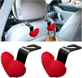 2PCS Car Headrest Hook, Cute Wool Heart Vehicle Seat Hangers for Umbrellas Grocery Bags, Automotive Interior Backseat Storage Organizer Hook, Universal for SUV, Sedan, Truck (Red)
