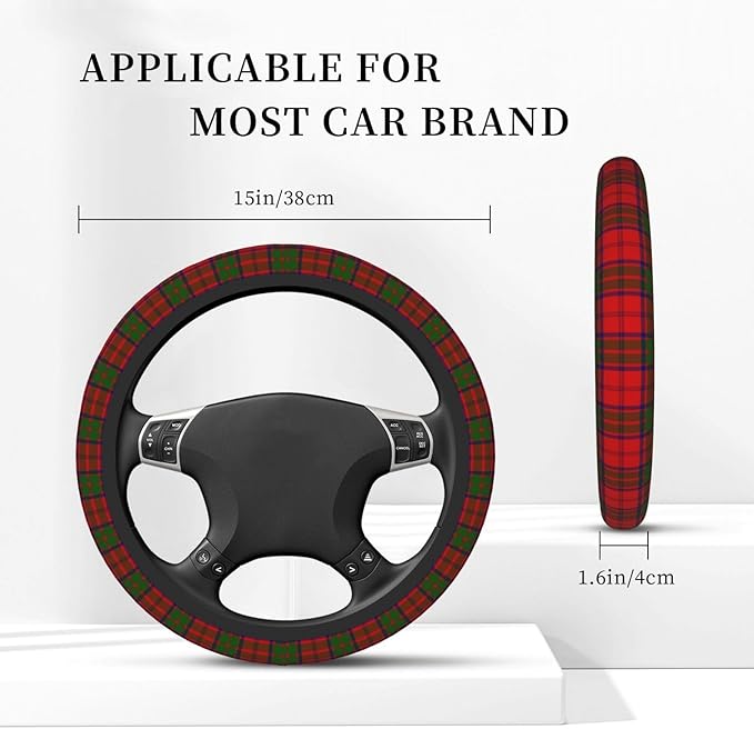 Thickened Elastic Steering Wheel Cover, Grant Tartan red Green Plaid Ultra, Soft, Breathable, Fit for Cars, SUVs, Trucks, Stylish Comfortable Grip