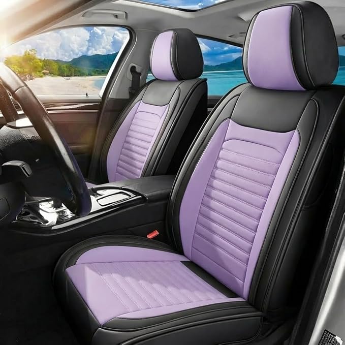 Truck Seat Covers Full Set Fit for Toyota Tacoma 2001-2026, Premium Faux Leather Car Seat Protector,Breathable Anti-Slip Full Wrapping Edge Seat Covers(Black&Purple,Full Set)