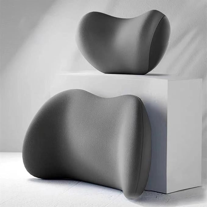 Ergonomic Car Seat Headrest & Lumbar Cushion, Ergonomic Car Seat Headrest Neck Rest Cushion Lumbar Support Pillow (Gray)