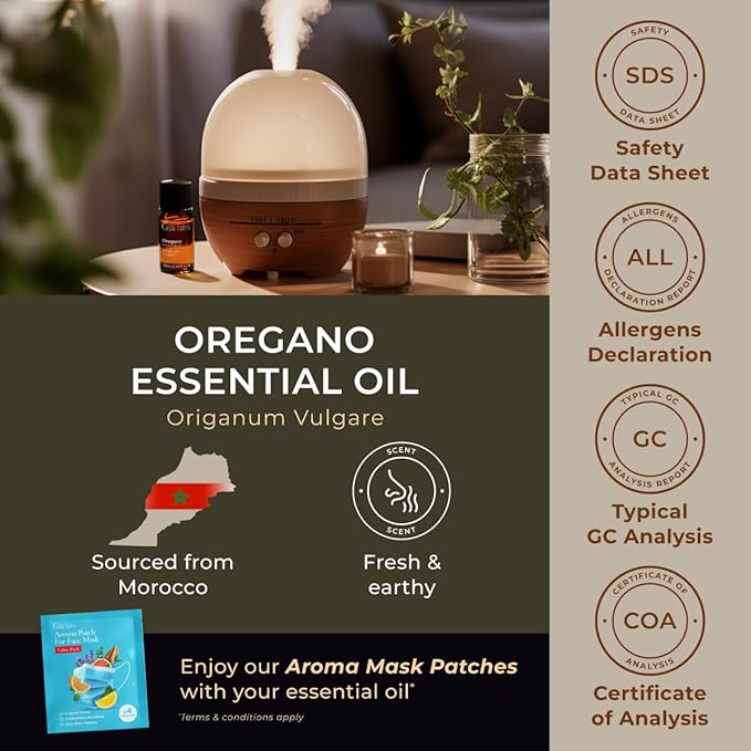100% Pure Oregano Essential Oil - 0.34 Fl Oz - Oregano Oil for Hair, Skin, Diffuser, Aromatherapy & DIY Candle Making Scent