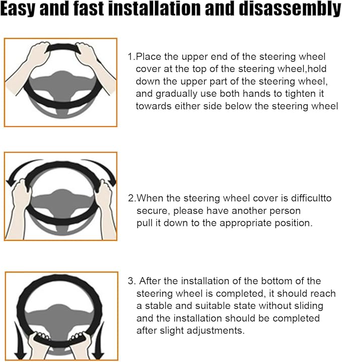 Car Steering Wheel Cover, 15 Inch Leather Anti-Slip Breathable Vehicle Steering Wheel Protecter with Comfortable Feel, Automotive Interior Accessories, Universal for SUV Sedan Truck (Black)