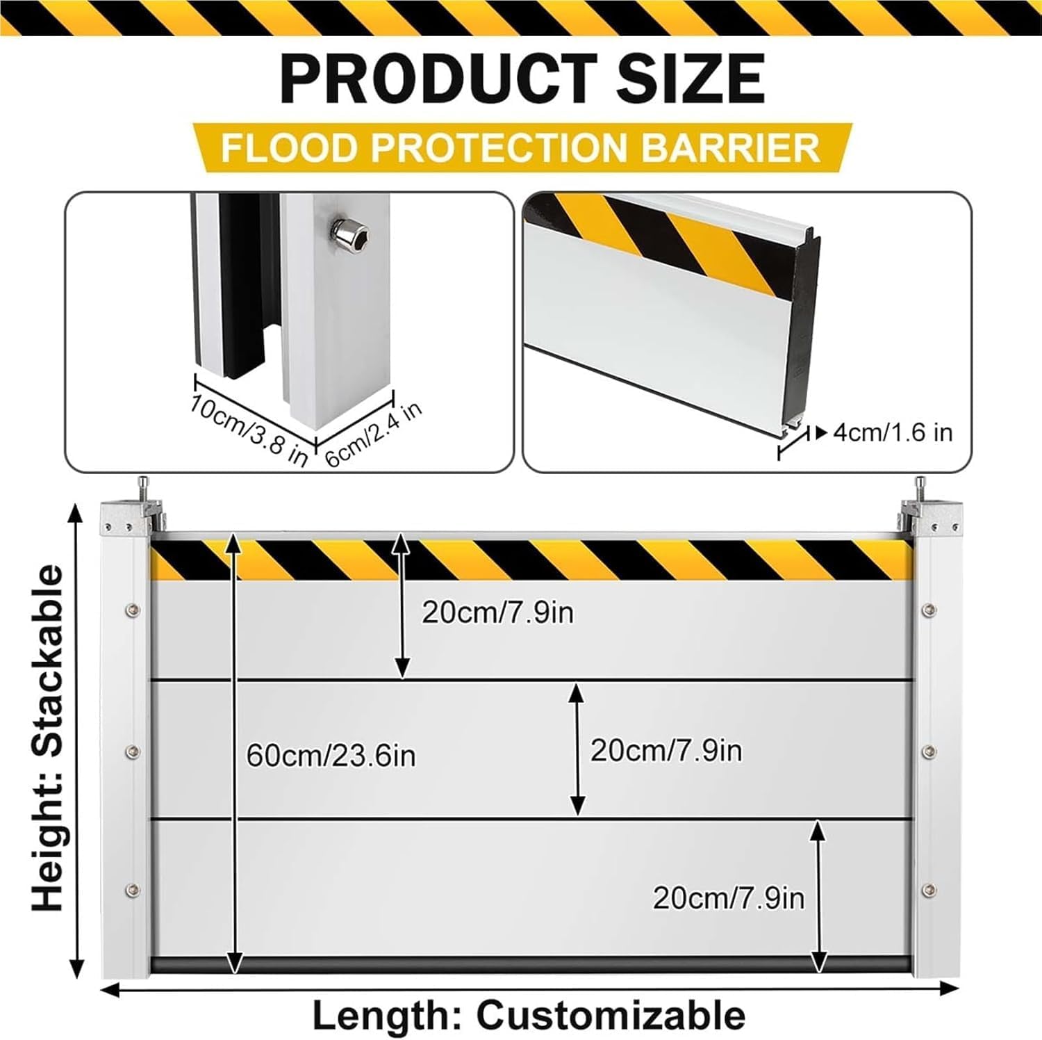 Reusable Heavy Duty Aluminum Flood Barriers for Home Exterior, Flood Protection Barriers Water Barrier Door Quick Detachable Garage Doors Detachable Mobile Rain Water Baffle ( H 31.5 inch L 9FT)