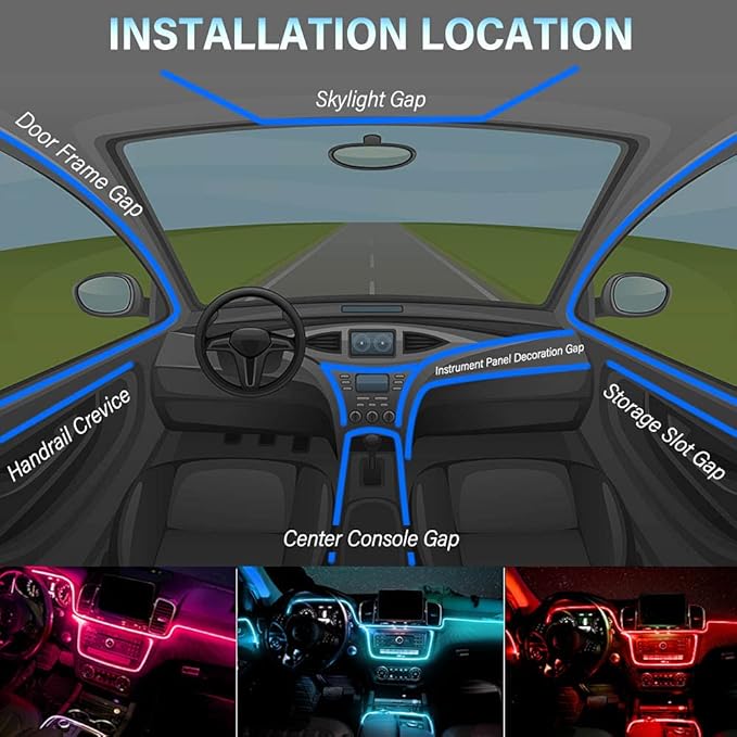 MAODANER Car LED Interior Strip Light, 16 Million Colors 5 in 1 with 236 inches Fiber Optic, Multicolor RGB Sound Active Automobile Atmosphere Ambient Lighting Kit - Wireless Bluetooth APP Control