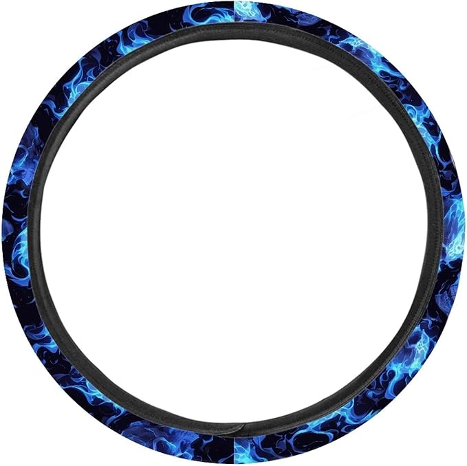 AFPANQZ Skull Blue Flame Automotive Steering Wheel Covers Universal Fit 14 to 15 inch Steering Wheel Covers with Cloth for Women Keep Warm Comfort Grip Sweat Absorption Neoprene