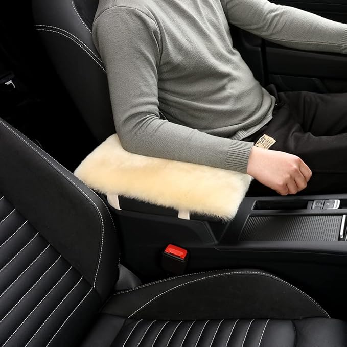 Sheepskin Armrest Cover Auto Center Armrest Cover Car Soft Console Pad, Fluffy Wool Auto Center Console Cover for Most Car Arm Rest Decoration Protector 7 x 13 Inch (Shearling, Deep Rose)