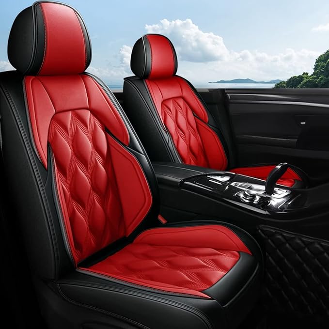 AOMSAZTO Car Seat Cover 2 Front Seat Fit for Toyota Corolla 1994-2019 Leather Car Seat Cushion Protector Compatible Airbag Waterproof Automotive Seat Covers Black&Red