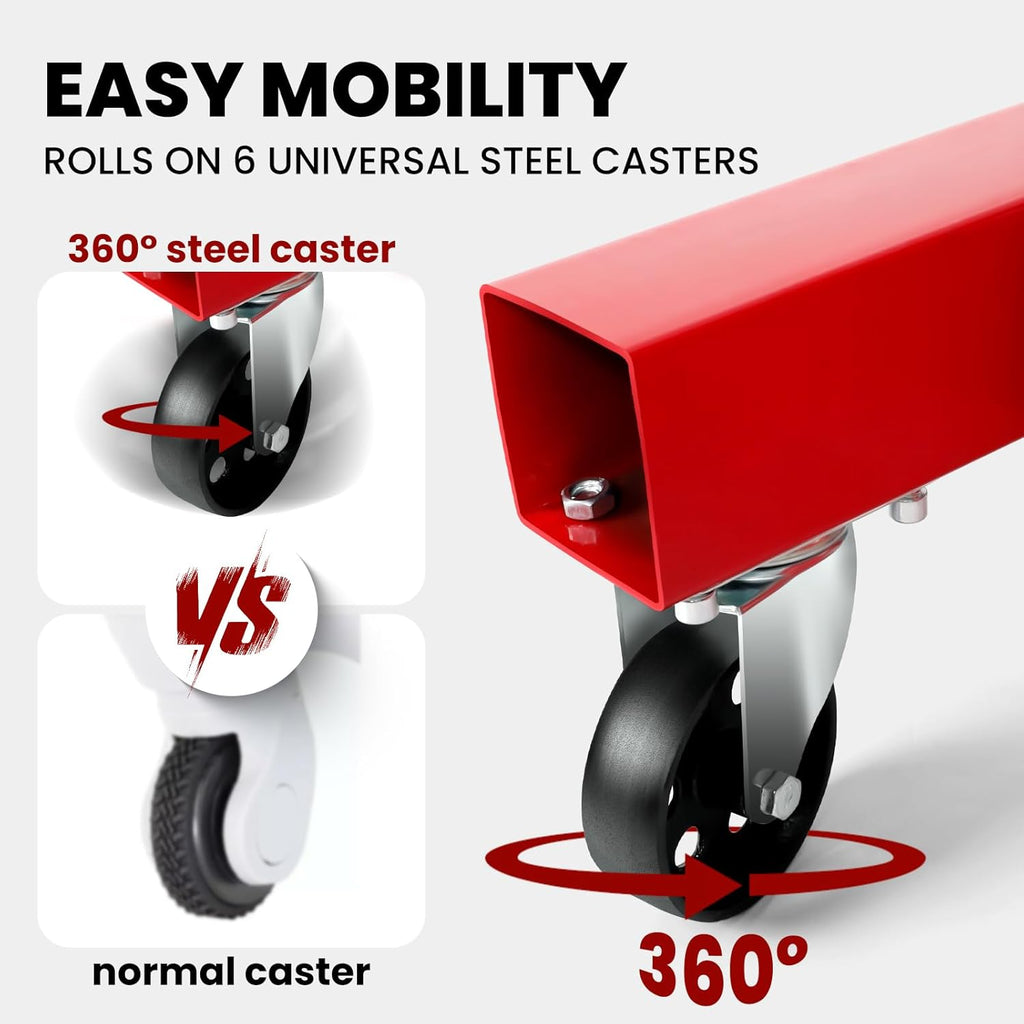 5500 Lbs Folding Cherry Picker Engine Hoist, 2.5 Ton Engine Crane with Lever, with 6 Casters, 8 Ton Hydraulic Pump 4 Adjustable Position, for Garage, Workshop, Repair (Red)