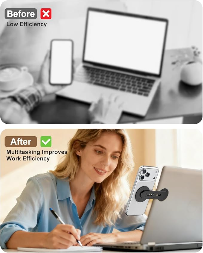 CloudValley Magnetic Phone Laptop Holder Mount, Foldable Hidden Portable Stand for iPhone 17/16/15/14/13 & All Phone, Clamp for Monitor Side, Compatible with Laptop, Desktop, Tesla Model 3/ Y, Black