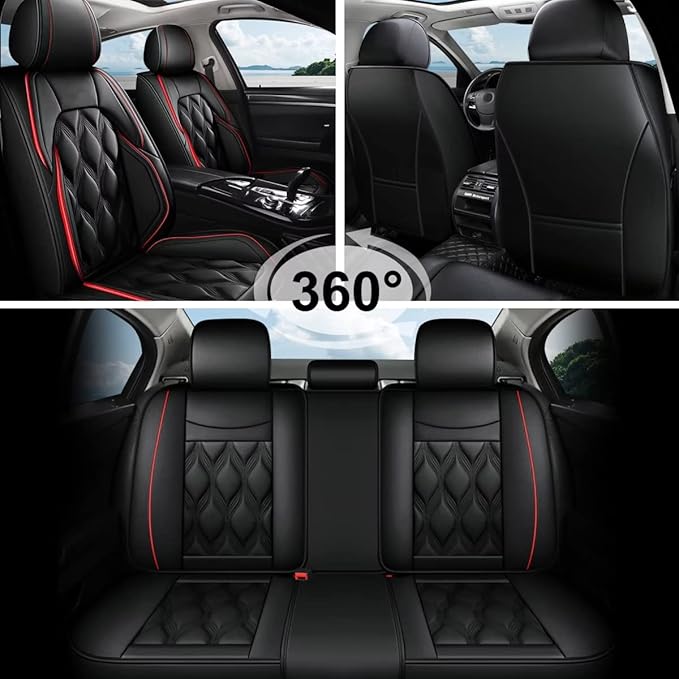 AOMSAZTO Car Seat Covers,Full Set 5 Seats Custom Fit for Mitsubishi Outlander 2007-2025 2026,Leather Car Seat Cover Seat Cushion Protector,Airbag Compatible Waterproof Black