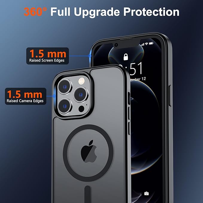 SUPFINE Magnetic for iPhone 12 Pro Max Case (Compatible with MagSafe) (Military Grade Drop Protection) Translucent Matte Shockproof Phone Case,Black