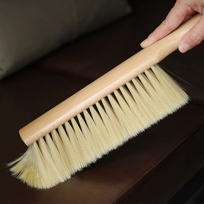Soft Bristle Hand Broom Wooden Handle Foxtail Bench Brush for Furniture Bed Sofa Fireplace Ash Cleaning, 14 Inch Long (2pcs Yellow)