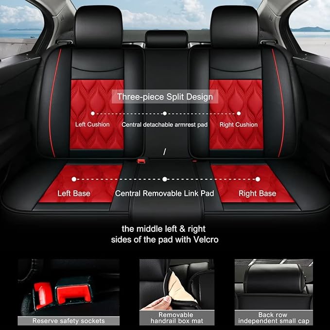 AOMSAZTO Car Seat Covers,Full Set 5 Seats Custom Fit for Jeep Compass 2018-2026,Leather Car Seat Cover Seat Cushion Protector,Airbag Compatible Waterproof Black&Red