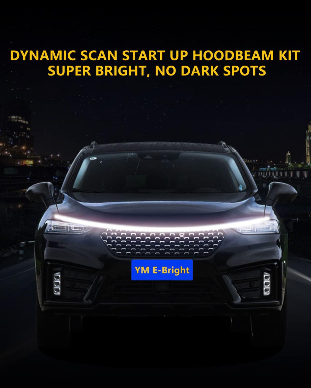 YM E-Bright Exterior Led Lights for Car Hood Light Strip Waterproof Dynamic Scan Start Up Hoodbeam Kit Neon Knight Rider Led Scanner Daytime Running Lights for Cars,Truck,SUV,12V White 79inch,1 Set