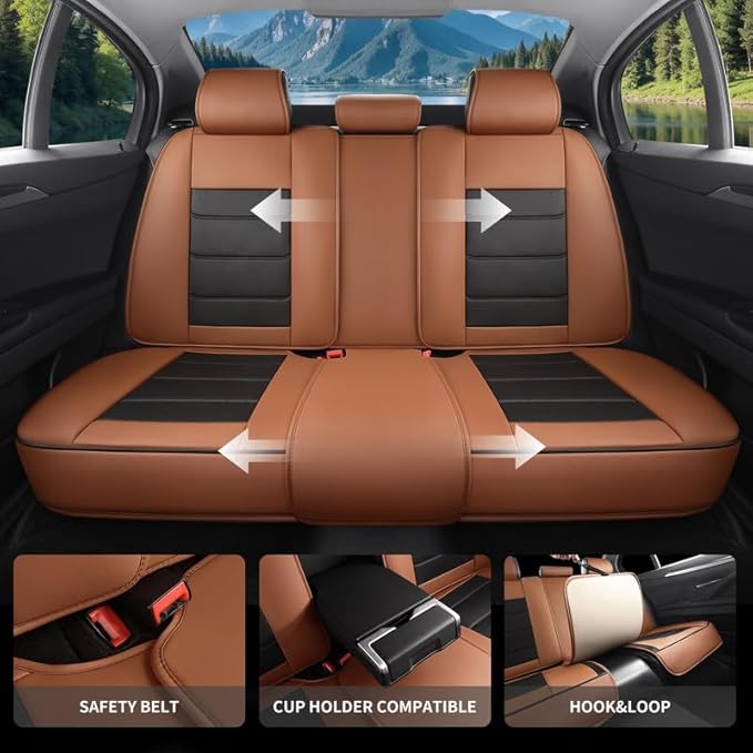Car Seat Covers Full Set Fit for Buick Encore GX 2012-2026, Premium Faux Leather Waterproof Car Seat Protectors with Lumbar Support, Breathable Anti-Slip Easy to Install(Black&Brown,Full Set)