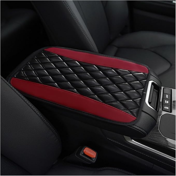 Car Center Console Cushion Pad, PU Leather Waterproof Auto Armrest Box Cover Protector, Comfortable Armrest Seat Box Cover Mat, Universal Car Accessories for SUV Truck (Wine Red)