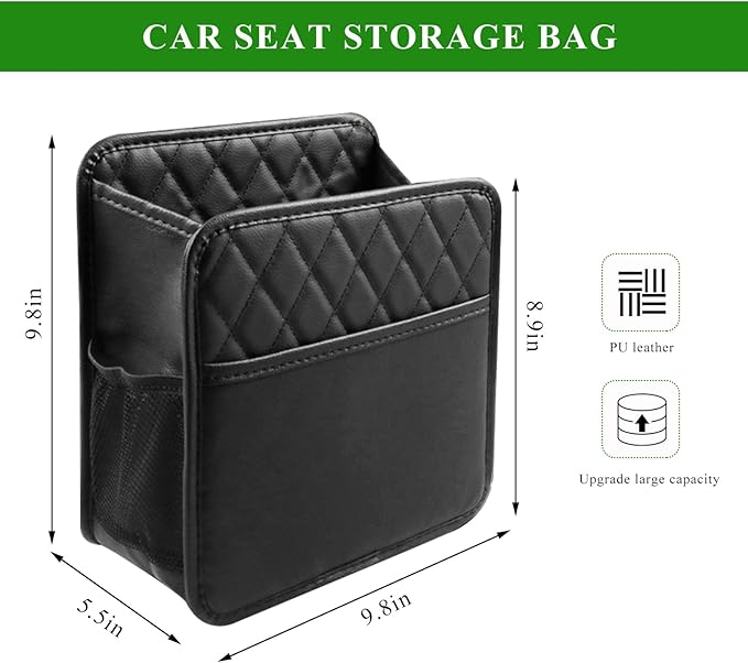 Car Seat Back Organizer, Waterproof Leather Hanging Backseat Organizer with Storage Pockets, Large Capacity Auto Trash Bag Collapsible Document Holder for Most Vehicles