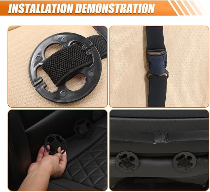 Luxury Faux Leather Car Seat Cover, Anti-Slip Waterproof Universal Front Bottom Seat Protector with Storage Pocket, Triangular Pattern Vehicle Seats Cushion for Sedans, SUVs, Trucks (2PCS&Beige)