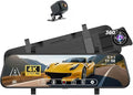 4K Mirror Dash Cam Front and Rear, 10'' Touch Screen Rear Digital View 1080P Rear Mirror Camera for Cars, 170° Night Vision, WDR, 24H Parking Monitoring/Rerverse Assist/Voice Control/G Sensor