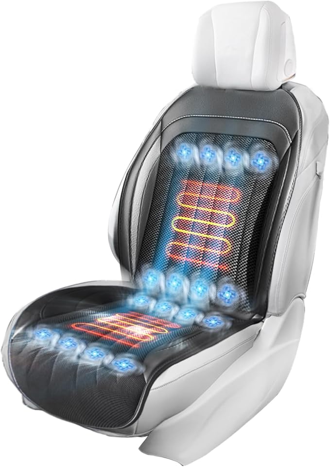 Black Front Seat Cover for Car, Cooling and Massage 3 in 1 Cooling Car Seat Covers with Massage & Temeperature Control (Black-1)