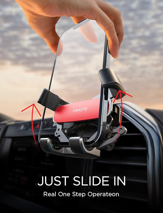 AINOPE Car Phone Holder Mount Vent 2026 Gravity Air Vent Phone Holders for Your Car for iPhone 16 Pro Max with Vent Clip Hand Free Cell Phone Car Mount Holder for iPhone 15 Plus Samsung Red