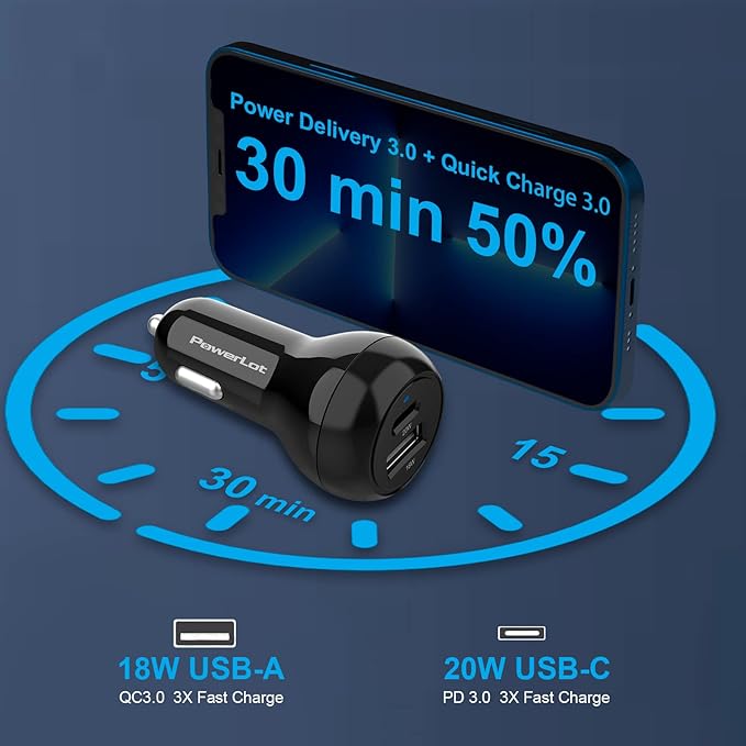 USB C Car Plug Fast Charging Adapter, 38W 2 Port Multi Port Car Charger, PD 20W & QC 18W Cigarette Lighter Adapter for iPhone 14/13/12, iPad Air/Pro, S20/S10, Note 21/20