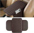 Car Armrest Cushion Pad, Leather Vehicle Center Console Cover with 2 Storage Bags, Non-Slip Automotive Interior Arm Rest Seat Box Cover Accessories, Universal for SUV RV Sedan (Coffee)