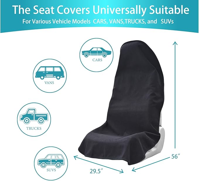 Car Seat Covers Universal Car Protective Front Seat Covers Washable Non-Slip Seat Protectors for Gym Workouts,Waterproof and Sweatproof Towel Seat Covers for Cars,Trucks, Jeeps (2 Pack Black)