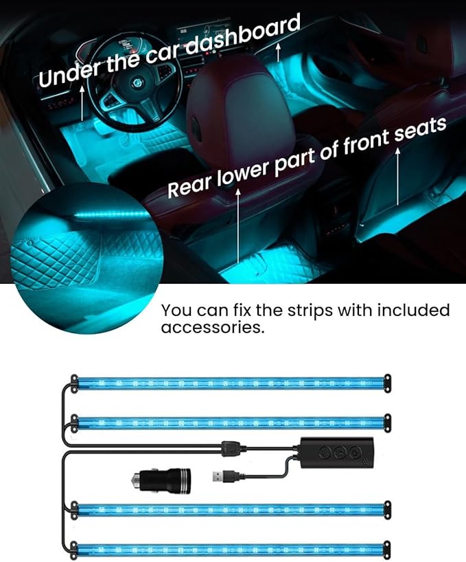 Smart Car LED Lights, 72 LEDs Car Interior Lights RGB with APP Remote Control,Multicolor Footwell Under Dash Inside Light Kits Music Sync Mode, for Vehicle Internal, SUV, Trucks