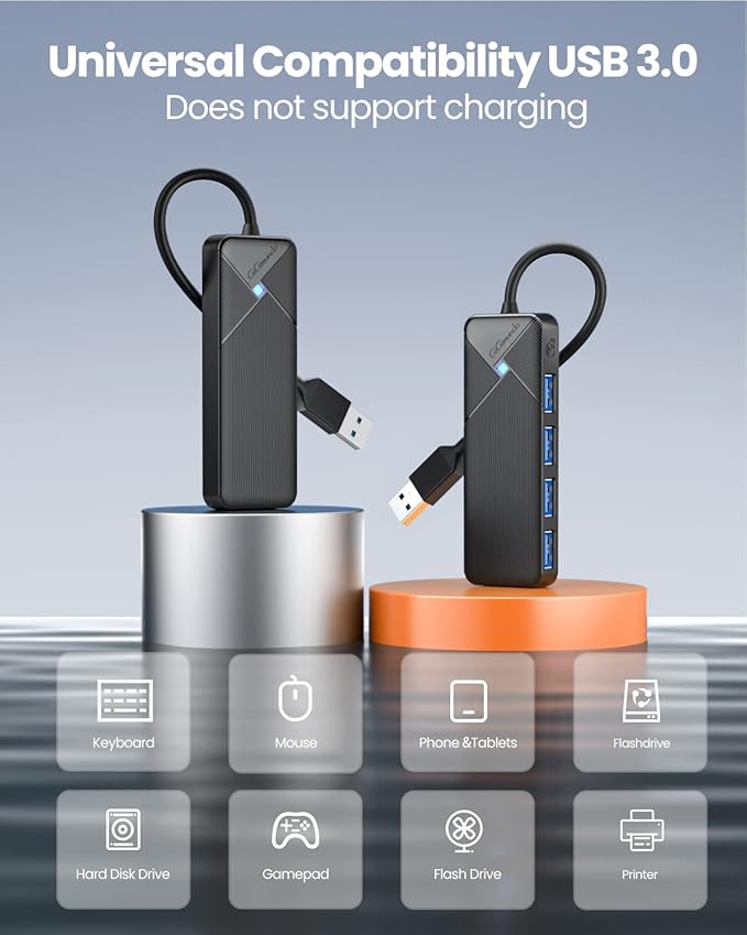 GiGimundo 4-Port USB Hub for Laptop, USB Hub Multiport Adapter 5Gbps Transfer, USB Splitter for Laptop, MacBook Pro/Air, iPad Pro, Dell, Chromebook, Keyboard, Mouse, HDD, Black