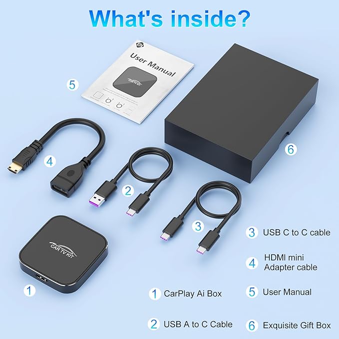 Wireless CarPlay Adapter for Apple, Car TV Mate with HDMI Input for TV Sticks and Game Consoles, Plug and Play, Fit for Cars with Factory Wired CarPlay from 2016 & iOS 10+ iPhone