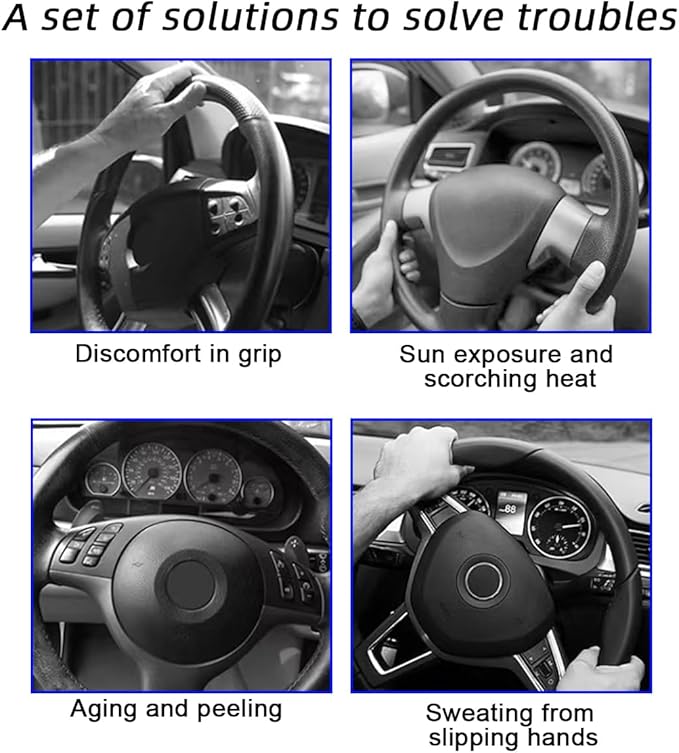 Mandark 3PCS Carbon Fiber Car Steering Wheel Cover, Anti-Skid Leather Vehicle Segmented Steer Wheel Protector, Auto Interior Protection Guard Accessories, Universal for Most Cars (Brown)