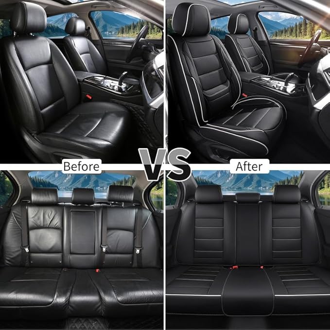 Car Seat Covers Full Set Custom Fit for Ford Maverick 2022-2026-Luxury Leather with Lumbar Support, Breathable, Waterproof, Anti-Slip, Durable, Easy to Install (Black&White,Full Set)