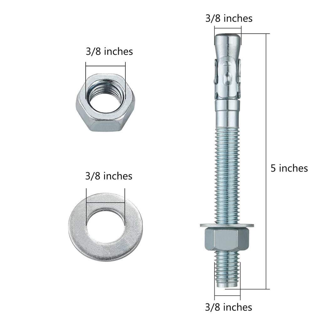 3/8x5" 30Pcs Inch Standard Fasteners for Heavy-Duty Zinc Wedge Anchors for Cement and Concrete