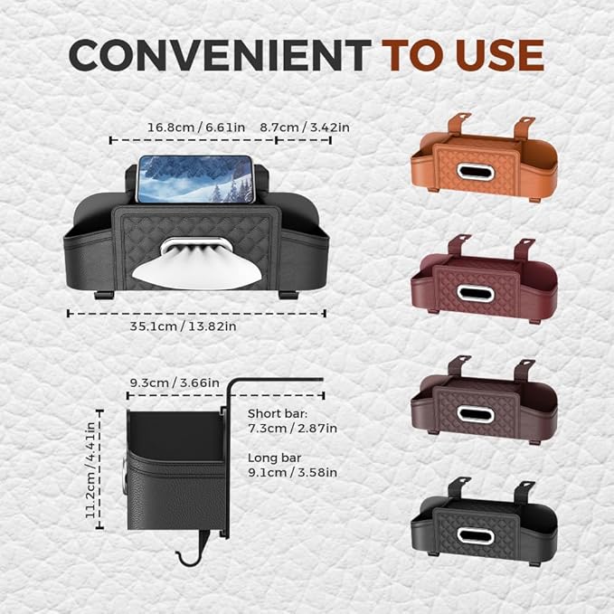 3-in-1 Car Backseat Organizer with Cup Holder Tissue Box and Hooks, Multifunctional Car Seat Back Storage Box, Car Headrest Backseat Organizer for Travel SUV Sedan Truck Car Accessories (Brown)