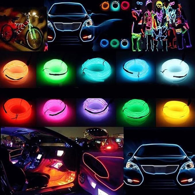 ABALDI El Wire Neon Light Car Interior LED Lights, Ambient Lighting Kits for Xmas Halloween Christmas Car Decoration(5M/16FT, Blue)
