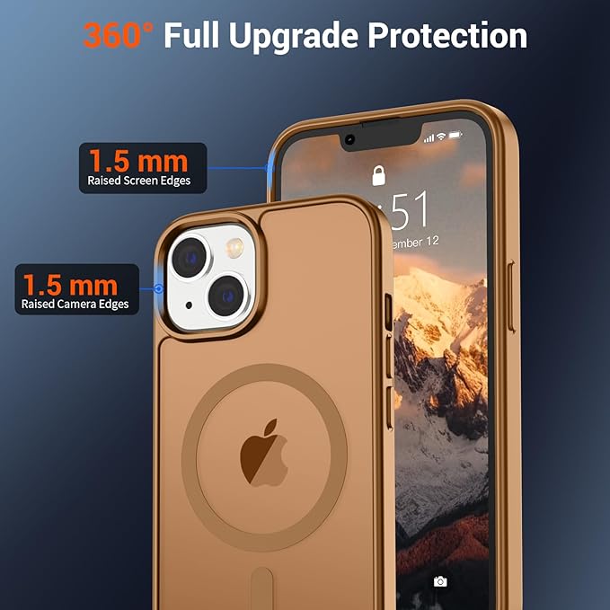 SUPFINE Magnetic for iPhone 14 Case & iPhone 13 Case (Compatible with MagSafe)(Military Grade Drop Protection) Slim Translucent Matte Shockproof Phone Cover,Brown