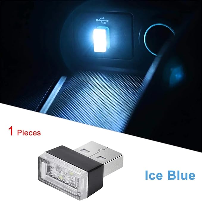 1/4/10 PCS USB LED Light Car Interior Styling Atmosphere Decorative Lamps Mini Universal Portable Ambient Lighting Kit Red Bule(1 PCS_Ice Blue)