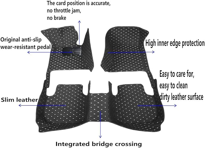 KaiLaiCarCustom Automotive Car Floor Mats for 99.99% Sedan SUV Sports Car Men Women Protection Full Coverage Pads Anti-Slip Leather Floor Lining (Gray Diamond + Black Strip, D- Diamond + Strip)