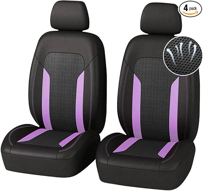 4PCS Cooling Car Seat Covers,Breathable Front Seat Covers with Mesh Construction and Foam Padding,Car Seat Protector to Reduce Back Sweating,Universal Car Interior for Car SUV (Purple)