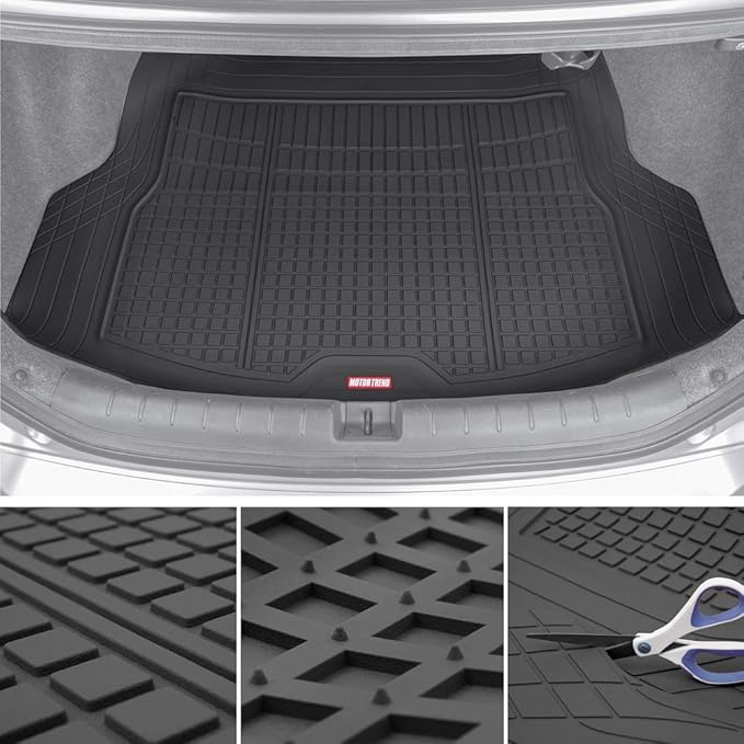 Motor Trend FlexTough Black Floor Mats for Cars & Cargo Mat Full Set - All Weather Front & Rear Rubber Automotive Floor Mats & Cargo Liner for SUV, Car, & Van - Interior Trunk Mat & Floors Cover