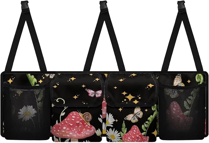 Butterfly Mushroom Car Backseat Trunk Organizer Daisy Stars Hanging Cargo Bag Multipurpose Trunk Storage Bag with 3 Adjustable Buckles