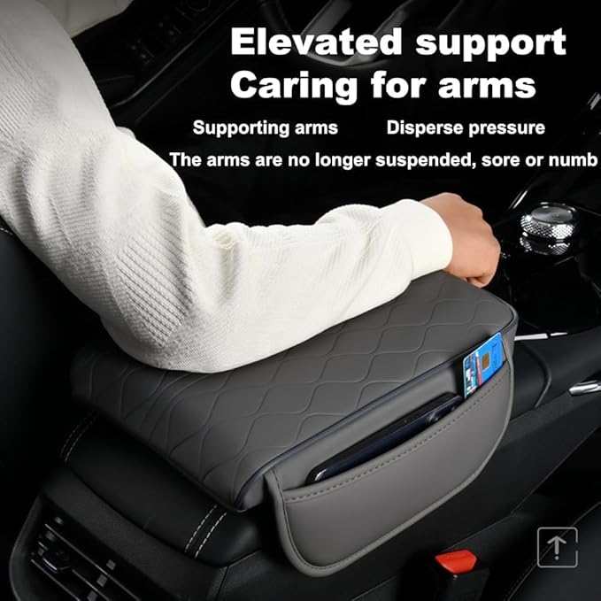 Center Console Armrest Cover Compatible with Dodge Ram 2500 2012-2024 Leather Car Armrest Cushion Pad Protector Black Interior Accessories,Red