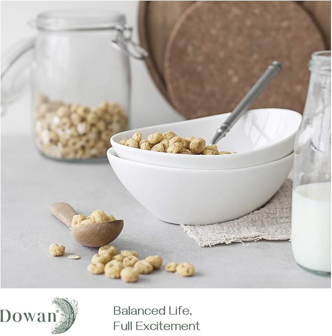 DOWAN White Cereal bowls, 16 Ounces Ceramic Dessert Bowls Set of 6, Oval Ice Cream Bowls for Cereal Snack Dessert Pasta and Side Dish, Microwave & Dishwasher Safe, Good Size for Garden Tea Parties