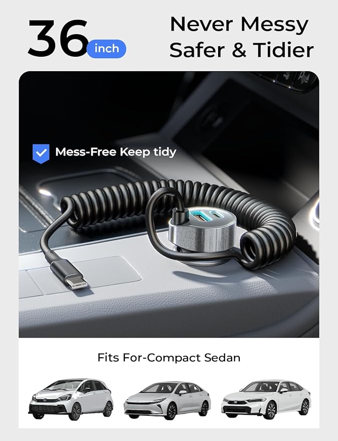 LISEN 90W for iPhone 17 16 15 Pro Max Car Charger USB C Fast Charge,Super Fast for iPhone 17 16 Car Charger USB C Adapter for iPhone 17e 16 15 Pro Max Plus Air,Samsung Galaxy S26 Ultra, Android,36inch