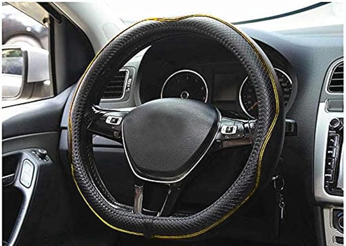 Mayco Bell Flat Bottom Steering Wheel Cover Anti-Slip,Safety,Soft,Breathable,Durable,Full Surround,Comfortable Grip Microfiber Leather (D Shape, Black Yellow)