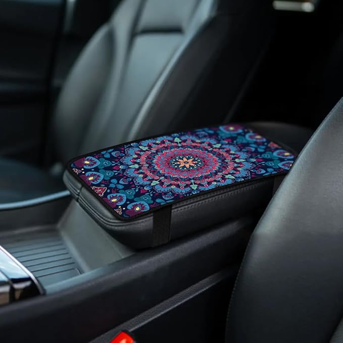1pc Center Console Armrest Cover Pad 12.6x7.5 inch Lotus Neoprene Car Armrest Cushion Waterproof Armrests Seat Box Cover Protector for Universal Cars Vehicles SUVs