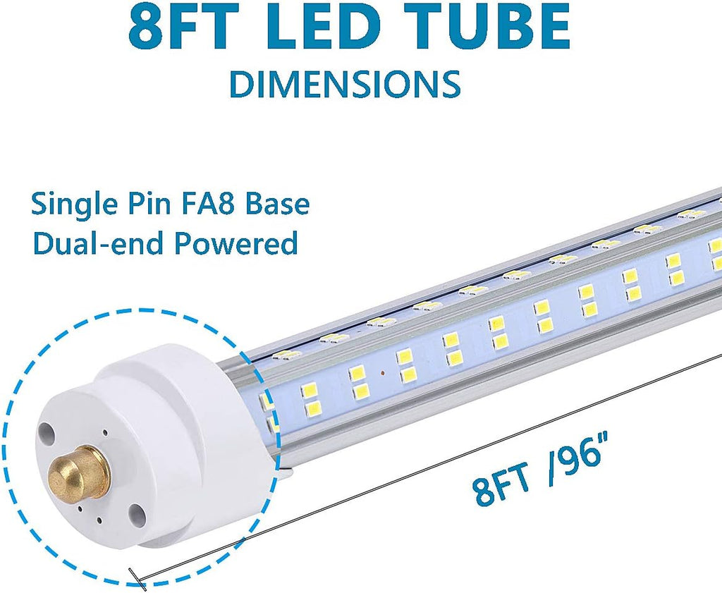 (Pack of 10 8 Foot LED Bulbs,150W 18800lm 6000K, Super Bright, T8 T10 T12 LED Tube Lights, FA8 Single Pin LED Lights, Clear Cover, V Shaped,to Replace Fluorescent Light Bulb